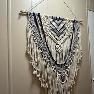 Handcrafted Macrame Wall Hanging in Cream, Gray & Black